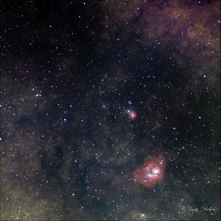 Trifid (M20)  Lagoon Nebula (M8) within Milky Way core