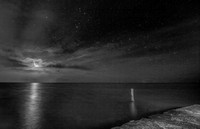 Moonrise Out of Atlantic Ocean B&W