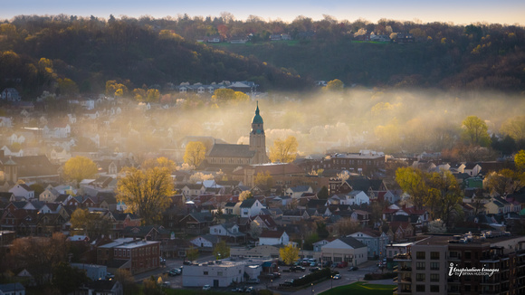 Church through fog, Covington, KY